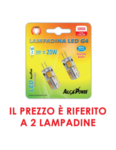 Lampada LED g4 10-14v 2W 3000k 2pz bianco caldo