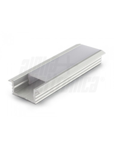 Profilo alluminio anodizzato argento incasso 2m copertura PVC opaca piana