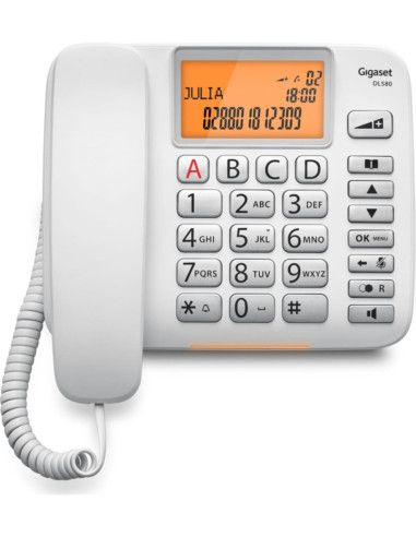 Telefono fisso da scrivania tasti/numeri grandi alto volume con display bianco