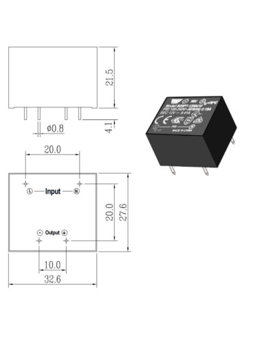 Alimentatore 12V 410mA input 110/220v da circuito stampato