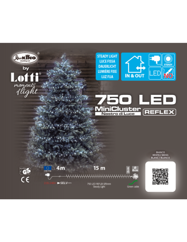 Catena LED MiniCluster ⌀6cm 750 led 15m bianco freddo luce fissa da esterno