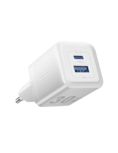 Alimentatore 2 porte USB A+C GaN 5V-9V-12V-20V 30W bianco