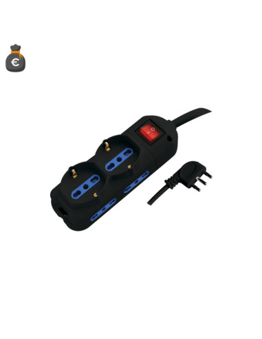 Multipresa 4x prese 10/16A + 2 schuko spina 90° nera con cavo 1,5m