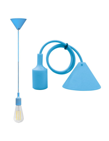 Pendente da soffitto cavo + portalampada E27 - colore azzurro