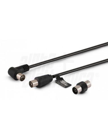 Cavo antenna TV M/M 2mt 90° nero con adattatore F/F