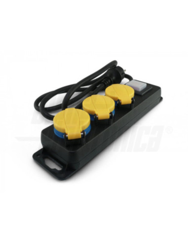 Multipresa IP44 3 shuko spina 16A  nera con interruttore cavo 1,5m