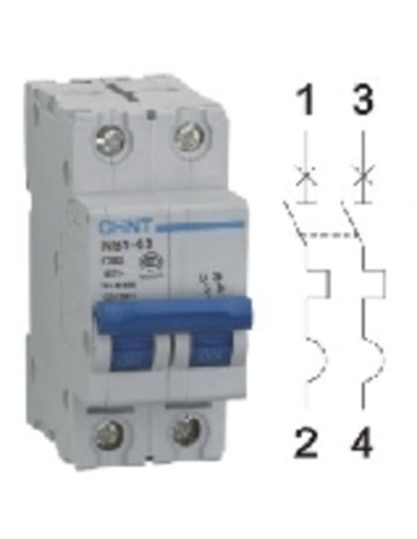 Nb1-63/c16-2p-6 - interruttore m/t 2p 16A curva c 6ka