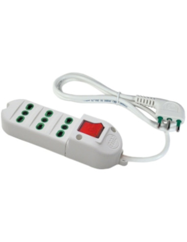 Multipresa 3 posti 2p+t bipasso 10a/16a con interruttore bianca
