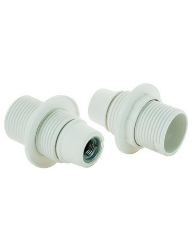 Portalampada E14 c/ghiera plastica filettatura metallo bianco