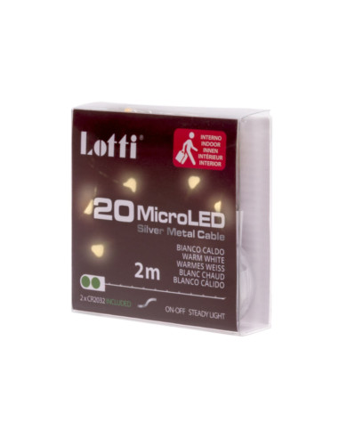 Catena 20 microled bianco caldo 2m con batterie CR2032