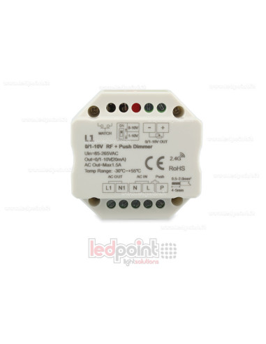 Dimmer monocromatico 1CH 0/1-10V RF + push dimmer