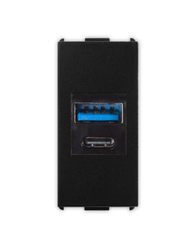 Frutto alimentatore USB A + C max 20W nero serie PIXIA