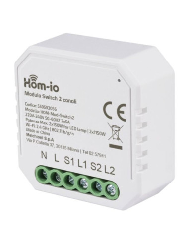Hom-io modulo switch da incasso Wi-Fi 2ch compatibile alexa - google assistant