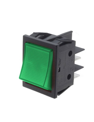 Inter. bipolare luminoso verde 16A 250 vac faston 6.3 dima 30x22 mm cert. ul