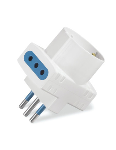 Adattatore tripla 2x prese 2p+t 10A + 1 presa Schuko / spina 2p+t 10A bianco