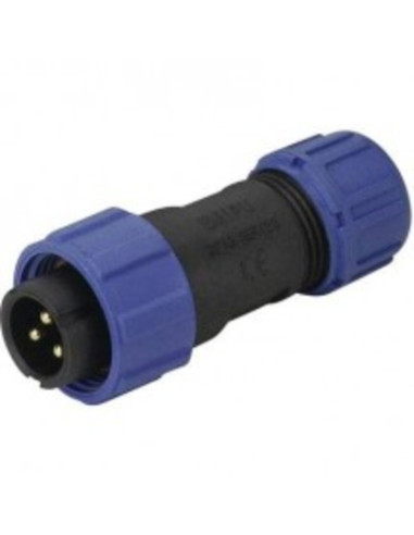 Spina volante 3 poli ø1.6mm contatti 13a 250 VAC AWG 14, serie sp13 ip68 c. capp.