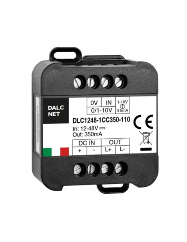 Led dimmer+fader+driver 1ch 12-48VDC out 350mA comando analog 0-10v