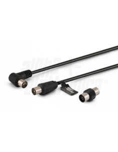 Cavo antenna TV M/M 2mt 90° nero con adattatore F/F