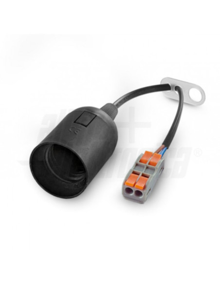 Portalampada E27 con cavo 20cm e morsettiera rapida colore nero