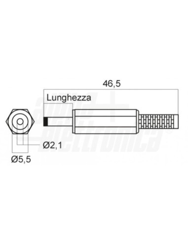 Spina alimentazione 5,5x2,1mm nero + guida 14mm