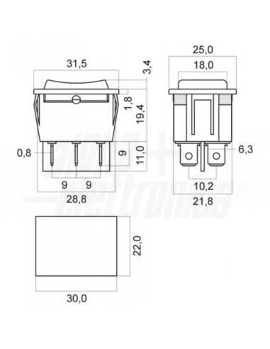 Deviatore Nero 2P DPCO (ON)/OFF/(ON) 15A@250V 6...