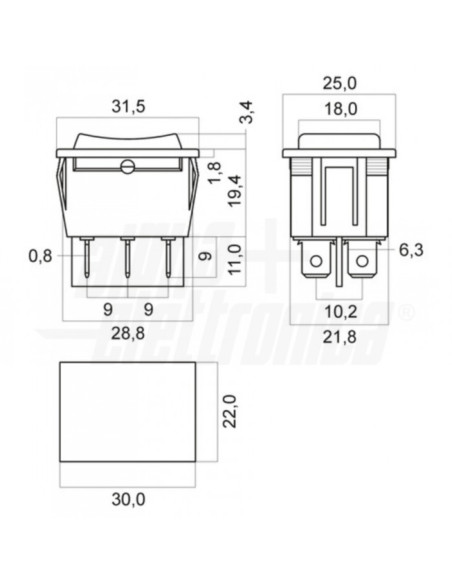 Deviatore Nero 2P DPCO (ON)/OFF/(ON) 15A@250V 6 term. faston 6,3