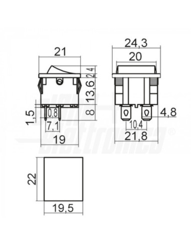 Interruttore a bilancere 2P DPST ON/OFF 3A 250V...