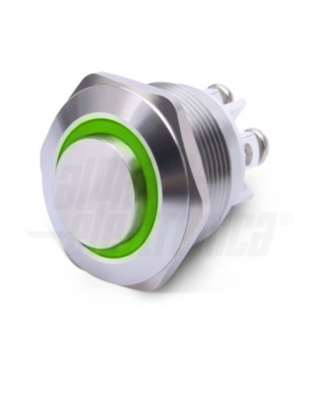 Pulsante antivandalo 1p vite 12V verde (on) / - / off