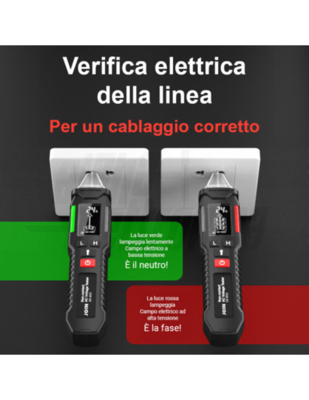 Rilevatore di tensione senza contatto 12-1000V multifunzione - con torcia