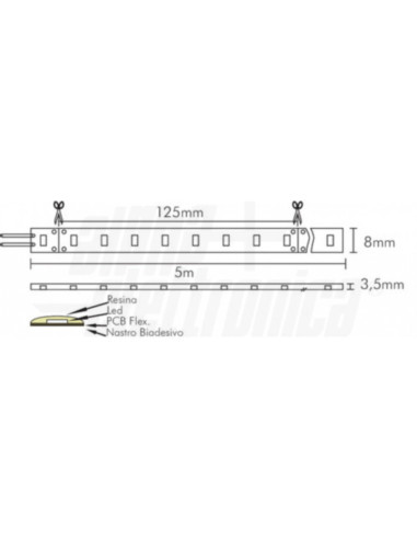 Striscia LED 64l/m 24Vdc 4,8W/m 2700K 5m