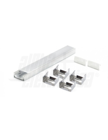 Profilo alluminio con copertura piana opaca 2m con accessori