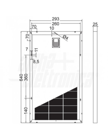 Pannello FV mono 27W 17,7V 640x292x25mm