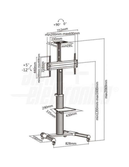 Carrello telescopico porta TV/monitor 37"-70" -con mensola