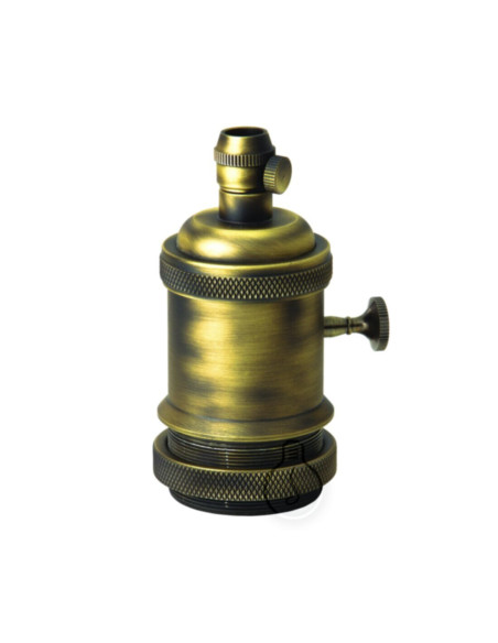 Portalampade E27 metallo + interruttore rotativo ottone satinato