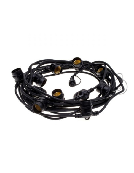 Catenaria nera da esterno 220V IP44 con 11 portalampade E27 max 1500W 12,5m