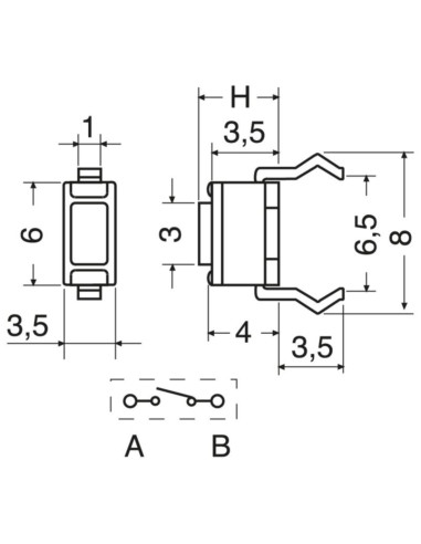 Micro pulsante c.s. 6x3,5x4,3