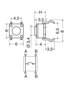 Mini pulsante per telecomando 6x6x4.3 2