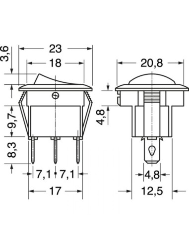 Deviatore 2 pos on-on nero 12V 6,5A 250v