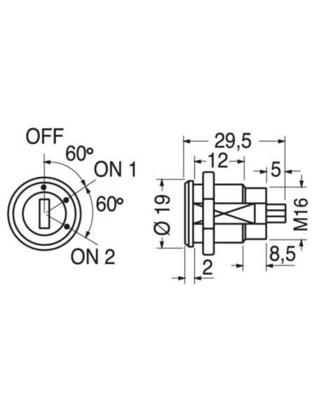 Comm chiave miniat. 3 pos. \estr chiave 3 pos