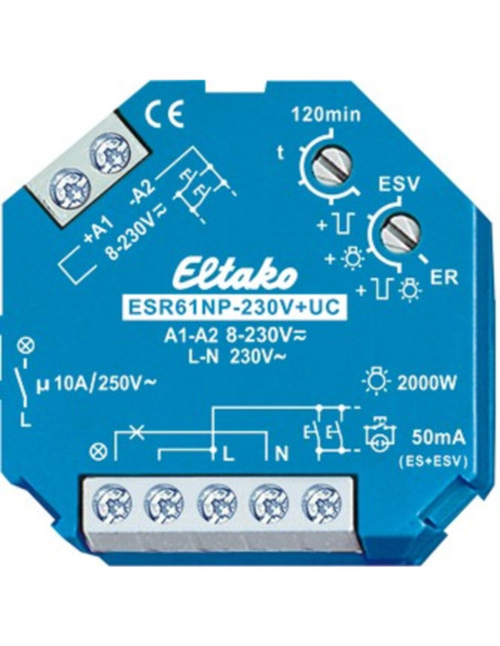 Relé DIN passo/passo - mono/bistabile 8-230Vac/Vdc 1 NO max 10A 250Vac