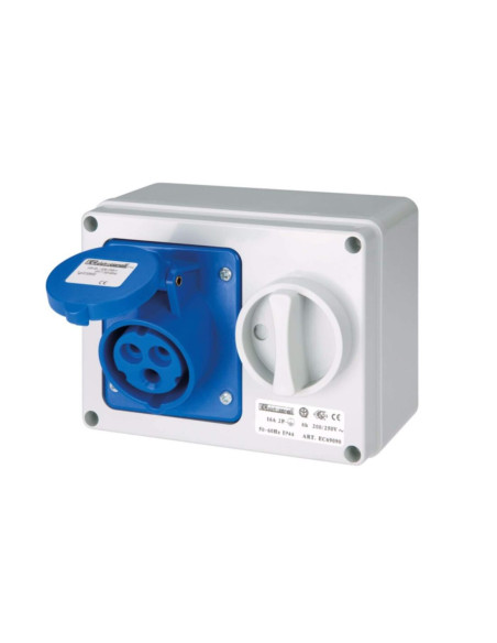 Presa interbloc.blu fondo IP44 16A 2p+t