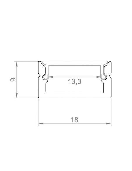 Profilo LED 18x9mm 2m con cover opale modello PRO-1809 SURFACE