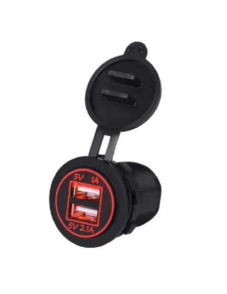 Presa USB pannello 5V 1+2,1a  ing.12-24v luminosa rossa