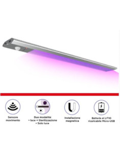 Plafoniera sterilizzante LED +uv 60cm magnetica con...