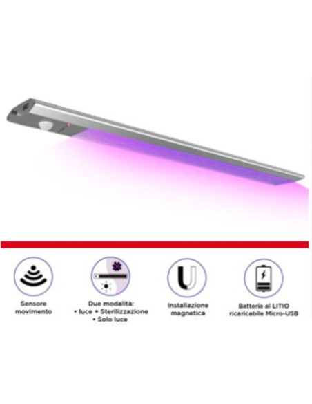 Plafoniera sterilizzante LED +uv 60cm magnetica con sensore pir