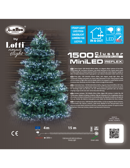 Catena LED Cluster ⌀12cm 15m 1500 led bianco freddo luce fissa da esterno