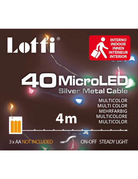 Catena 40 microled multicolore 4m a batterie 3xAA