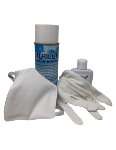 Kit ufficio 5masch+5guanti+gel+spray