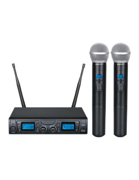 Set radiomicrofono con 2 gelati UHF 16ch 673-697,80mhz 2x AA 8 ore