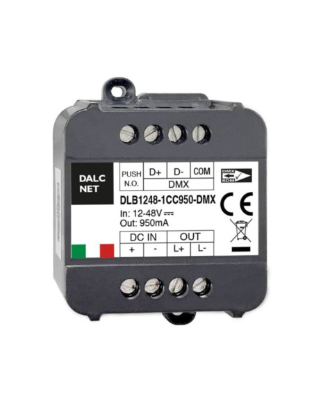 Dimmer + fader+driver 1ch 12-48vdc out 950mA command dmx 1no push